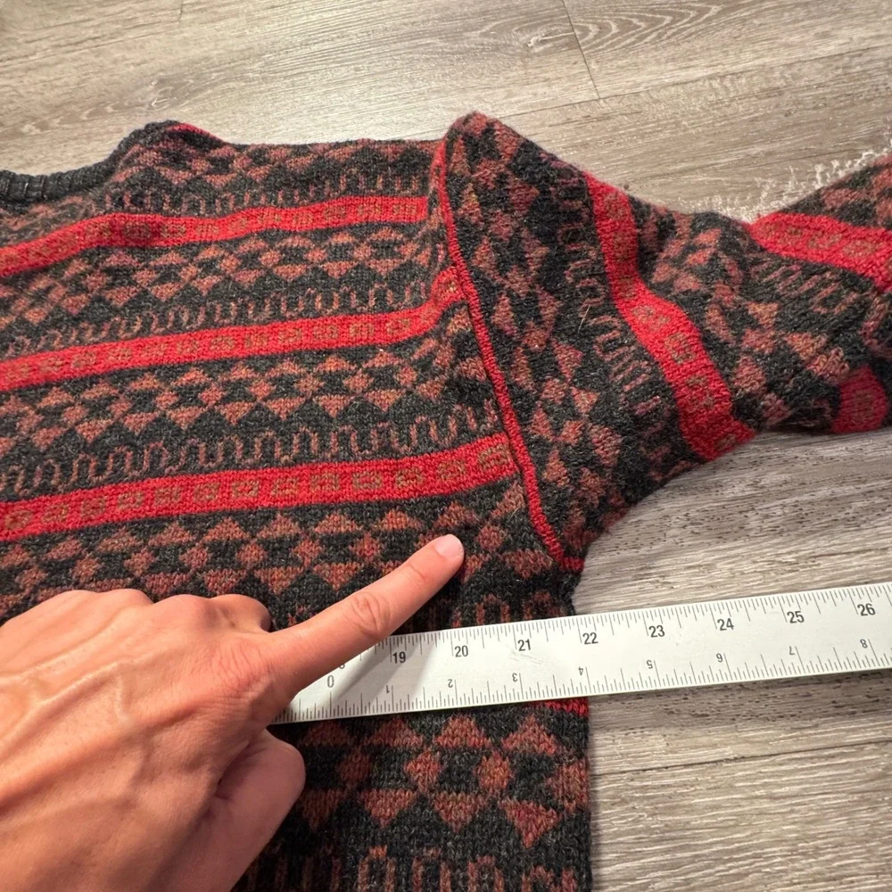 Vintage Christopher Hayes Sweater Mens M Red Charcoal 100% Wool Nordic Fair Isle
